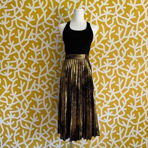 Zara Brushed Gold Pleated Midi Skirt - Small